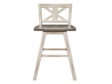 Pub Height Chairs Set of 2, Distressed Gray and White 360-degree Swivel Chair Solid Rubberwood B011P194916