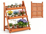 3-Tier Ladder Plant Stand, Foldable Fir Wood Flower Pot Rack with A-Shaped Reinforced Structure, 88107191
