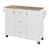 K&K Rolling Kitchen Island with Storage, Kitchen Cart with Rubber Wood Top, 3 Drawer, 2 Slide-Out WF316599AAW