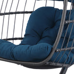 ZUN Outdoor Wicker Rattan Swing Chair Hammock chair Hanging Chair with Aluminum Frame and Dark Blue W34965383