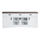 Modern White TV Console, 67" Width TV Stand, Glass Doors & Storage Drawers, Adjustable Shelves N779P296233W