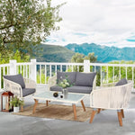 ZUN 4 Piece Patio Furniture Set, Outdoor Acacia Wood Conversation Set, All-Weather Rope Sofa Set with 96676802