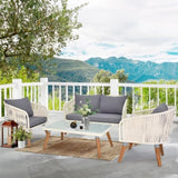 ZUN 4 Piece Patio Furniture Set, Outdoor Acacia Wood Conversation Set, All-Weather Rope Sofa Set with 96676802