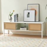 54.33" Rattan TV cabinet with variable color light strip, double sliding doors for storage, W1265121751
