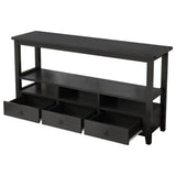 3 Tier Vintage Solid Console Table with 3 Drawers and Shelves, Industrial Console Table Coffee Table 10966810