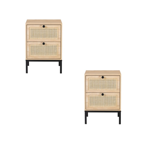 ZUN Set of 2 rectangle Rattan Bedside Table Nightstand with Drawer 2 W29542624