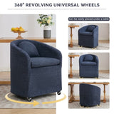 ZUN 059-Set of 1 Chenille Fabric Dining Armchair With Back Cushion and Universal Wheels,Blue 48471642