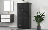 Tall and Wide Storage Cabinet with Doors for Bathroom/Office, Three Drawers, Black WF299285AAB