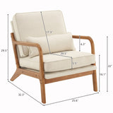 ZUN Oak Armrest Oak Upholstered Single Lounge Chair Indoor Lounge Chair Off-White 92676491