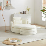 52'Swivel Accent Barrel Modern Beige Sofa Lounge Club Big Round Chair with Storage Ottoman chenille W834P150047