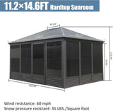 11.2x14.6FT Sunroom, Four Season Solarium Aluminum Hardtop Gazebo with Galvanized Steel Roof, W1859P276734