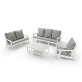 ZUN HIPS Loveseat with Cushion, Wood Grain Outdoor Garden Sofa,White/Grey W1209114906