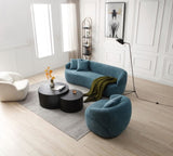 ZUN Blue Mid Century Modern Curved Sofa, 3 Seat Cloud couch Boucle sofa Fabric Couch for Living Room, W876P191455