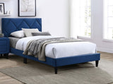 Twin Size Bed w Adjustable Headboard 1pc Bedframe, Navy Blue Velvet Upholstered Youth Bedroom B011P190164