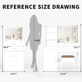 32'' Wide Makeup Vanity Desk with Lighted Mirror and Power Outlet, Dressing Table with Large Storage 13725973