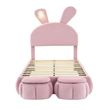 Twin Size Upholstered Platform Bed with Cartoon Ears Shaped Headboard and Light, Pink WF321677AAH