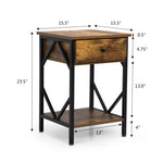 ZUN Set of 2 Nightstand Industrial End Table with Drawer, Storage Shelf and Metal Frame for Living Room, W2181P144047