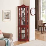 Lighted Corner Curio Cabinet with Tempered Glass Doors & Shelves - Elegant Cherry Display Case with W1758P294650