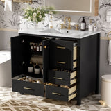 36'' Bathroom Vanity with Ceramic Sink Combo, Solid Wood Frame Bathroom Storage Cabinet, N710P276691B