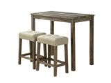 Dining Room Transitional Brown 3pc Dining Set Rubber wood Table 2x Stools Tufted Seat Beige B2741P301901