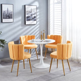 Modern YELLOW dining chair with iron tube wood color legs, shorthair cushions and W23461123