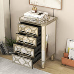 ZUN Elegant Mirrored 4-Drawer Chest with Golden Lines Storage Cabinet for Living Room, Hallway, Entryway WF302317AAN