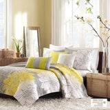 ZUN 6 Piece Printed Cotton Quilt Set with Throw Pillows Taupe Grey/Yellow King/Cal King B03597468