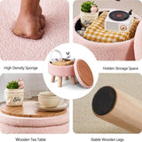 ZUN Storage Ottoman, Modern Round Footrest with Soft Padded Seat, Teddy Velvet Footstool with Wood Legs, 66846262