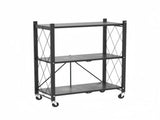 3-Tier Heavy Duty Metal Rack Foldable Shelf Organizer, Kitchen Storage Cart with Lockable Wheel 53848722
