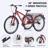 ZUN Adult Tricycle Bike,7-Speed Mountain Tricycle,26-Inch 3 Wheels,Comfortable Widen Saddle,Rear W1019121341