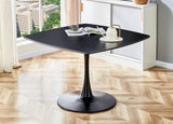 42.1"BLACK Table Mid-century Dining Table for 4-6 people With Round Mdf Table Top, Pedestal Dining W234119836