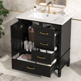 ZUN 30" Bathroom Vanity with Sink, Bathroom Cabinet with A Door, Three Drawers, Solid Wood Legs & MDF N759P207656B