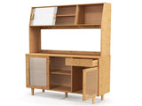 69-Inch Bamboo Kitchen Cabinet with Tempered Glass Doors, Extra Storage Space & Anti-Tilting Design 80255442