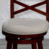 30" Bar Height X-Back Swivel Stool, Cherry Finish, Beige Fabric Seat B04660709