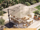 10x10 Ft Beige Solar LED Cantilever Patio Umbrella 360&deg Rotation Offset Hanging Umbrella with 94324583