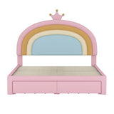 Full Size Upholstered Rainbow Design Bed, Velvet Princess Platform Bed with Storage Drawer, No N733P234609H