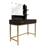 ZUN Makeup Vanity Table, Adjustable LED Lit mirror, upholstered stool in Black B064P182634