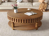 Farmhouse Fluted Coffee Table with Storage and Flip-Top Lids, Rustic Brown Center Table for Living W1445P370480