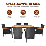 7 Piece Patio Dining Set, Outdoor Patio Conversation Set with Acacia Wood Table Top and Rattan 90467533