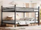 Queen over Queen Metal Bunk Bed with Unique Curved Guardrail Design, Round Tube bunk bed Frame, No 56659198