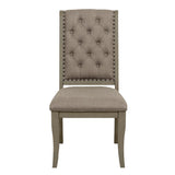 Traditional Classic Style Side Chairs Set of 2 Fabric Upholstery Button-Tufted Nailhead Trim Gray B011P241342