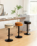 Round Storage Bar Stool Set of 2, Brown Faux Leather Height Adjustable Barstool, 360&degCounter Height W2200P152186