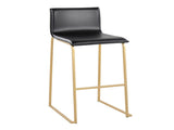 Contemporary Barstool in Gold Steel and Black Faux Leather - Set of 2 B202P222229