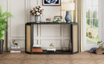 ZUN TREXM Unique Arrow-Shaped Design Console Table with Open Shelf and Rattan Side for Living Room and N715P228111B