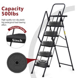 5-step ladder, foldable step stool with tool tray and wide non slip pedals, sturdy steel ladder, W2717P257603