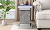 U-Can 11.8'' Silver Square Mirrored End Table LED lights, Modern Side Table N724P179242S