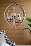 9- Light Globe Chandelier, Wood Chandelier Hanging Light Fixture with Adjustable Chain for Kitchen W2078137923
