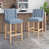 ZUN Vienna Contemporary Fabric Tufted Wingback 31 Inch Counter Stools, Set of 2, Light Blue and Natural 64854.00LBLU