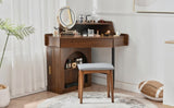 Corner Makeup Vanity Desk With Mirror & LED Lights, Modern Vanity Set With Mirror And Stool, N844P263663W