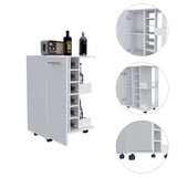 Bar Cart, Two External Shelves, Four Casters, Six Built-in Wine Rack, Single Door Cabinet -White B07091830
